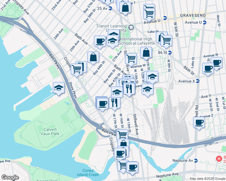 map of restaurants, bars, coffee shops, grocery stores, and more near 85 28th Avenue in Brooklyn