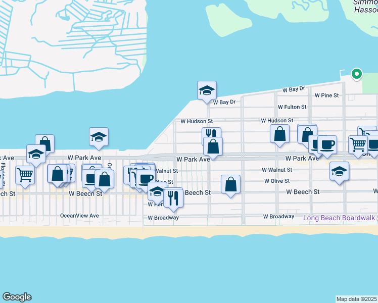 map of restaurants, bars, coffee shops, grocery stores, and more near 643 West Park Avenue in Long Beach