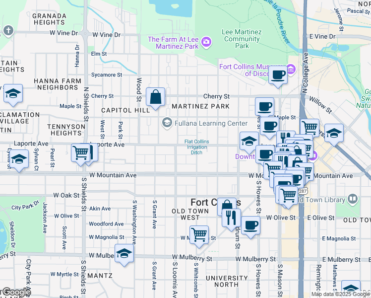 map of restaurants, bars, coffee shops, grocery stores, and more near 617 Laporte Avenue in Fort Collins