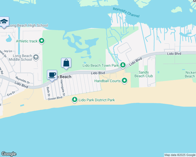 map of restaurants, bars, coffee shops, grocery stores, and more near 36 Prescott Street in Lido Beach