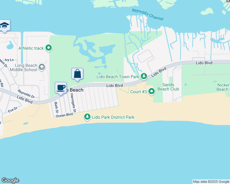 map of restaurants, bars, coffee shops, grocery stores, and more near 36 Prescott Street in Lido Beach