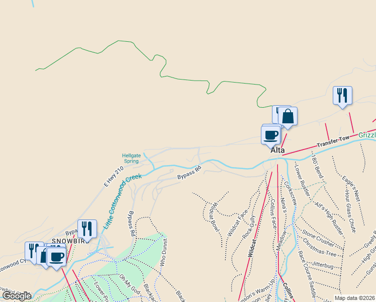 map of restaurants, bars, coffee shops, grocery stores, and more near 9901 East Perruvian Acre Road in Alta
