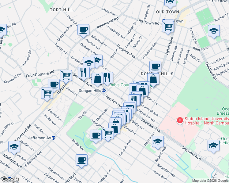 map of restaurants, bars, coffee shops, grocery stores, and more near 221 Garretson Avenue in Staten Island