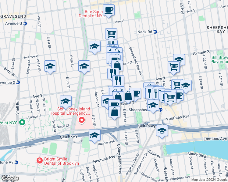 map of restaurants, bars, coffee shops, grocery stores, and more near 2785 Coney Island Avenue in Brooklyn