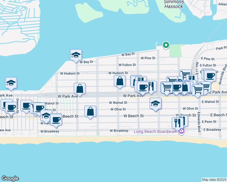 map of restaurants, bars, coffee shops, grocery stores, and more near in Long Beach