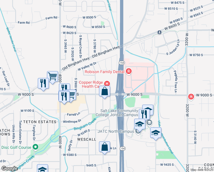 map of restaurants, bars, coffee shops, grocery stores, and more near 3706 W 9000 S in West Jordan