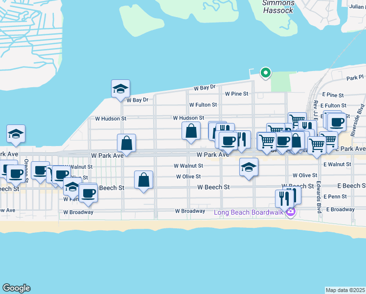 map of restaurants, bars, coffee shops, grocery stores, and more near in Long Beach