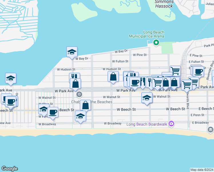 map of restaurants, bars, coffee shops, grocery stores, and more near in Long Beach