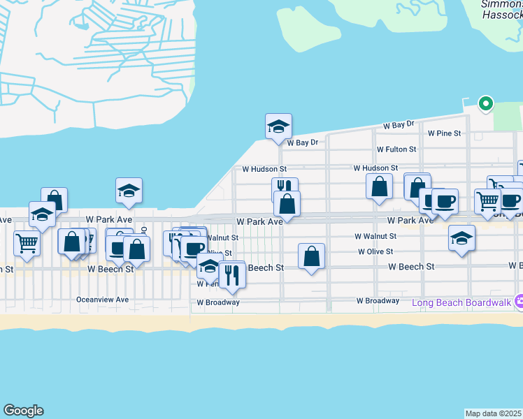 map of restaurants, bars, coffee shops, grocery stores, and more near 643 West Park Avenue in Long Beach
