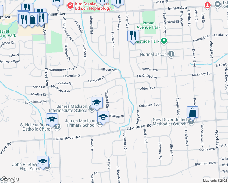 map of restaurants, bars, coffee shops, grocery stores, and more near 7 Oberlin Court in Edison