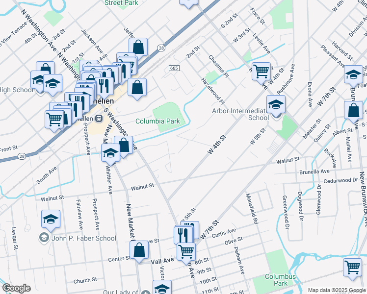 map of restaurants, bars, coffee shops, grocery stores, and more near 101 Jadach Drive in Dunellen