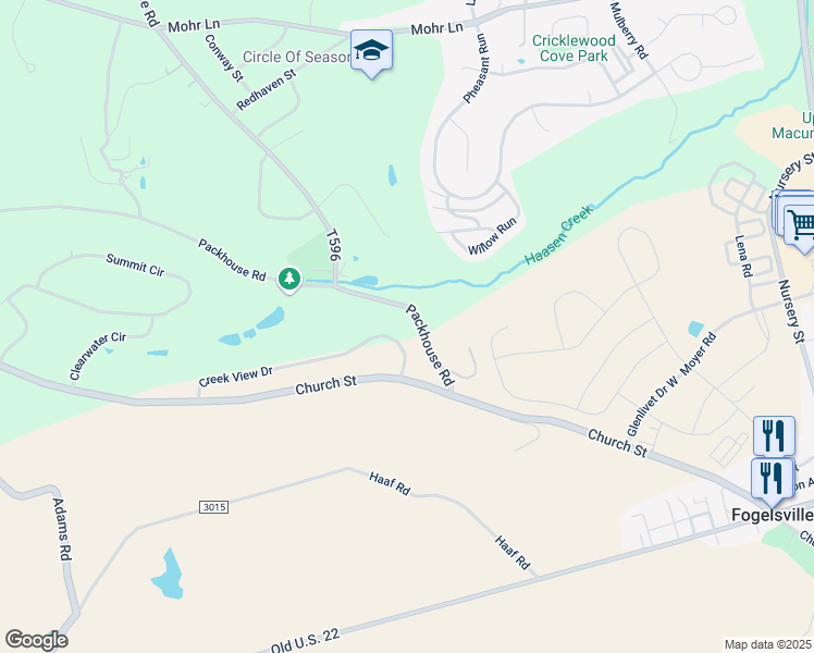 map of restaurants, bars, coffee shops, grocery stores, and more near 1719 Creek View Dr in Fogelsville