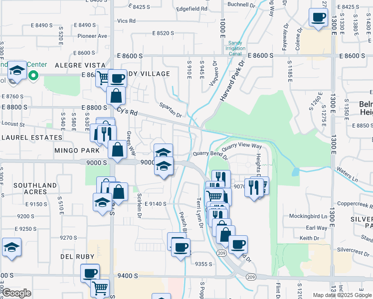 map of restaurants, bars, coffee shops, grocery stores, and more near 884 Cobblegate Drive in Sandy