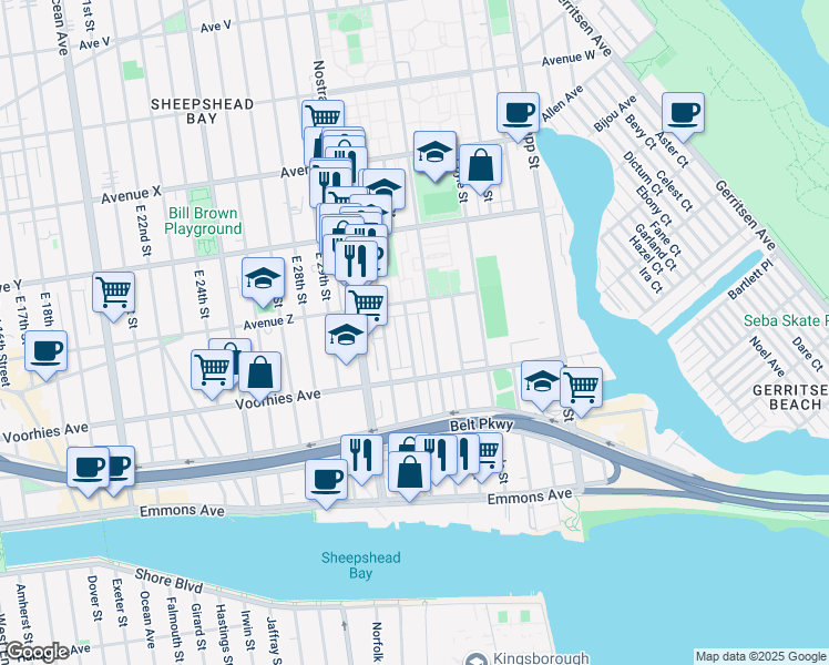 map of restaurants, bars, coffee shops, grocery stores, and more near 2654 Brown Street in Brooklyn