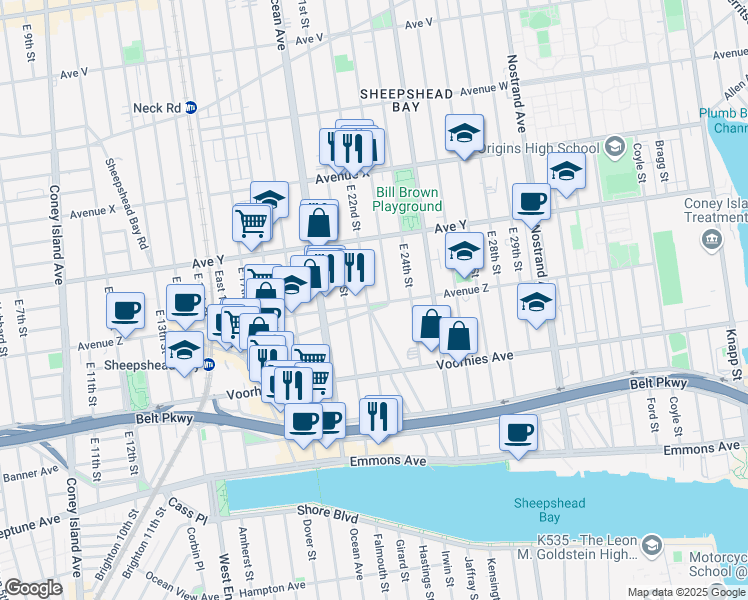 map of restaurants, bars, coffee shops, grocery stores, and more near 4720 Center Boulevard in Queens