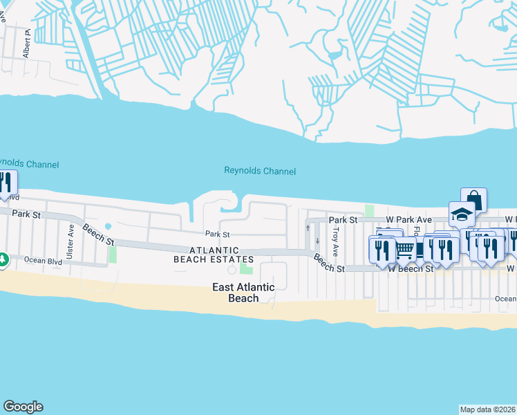map of restaurants, bars, coffee shops, grocery stores, and more near 1280 Mara Court in Atlantic Beach