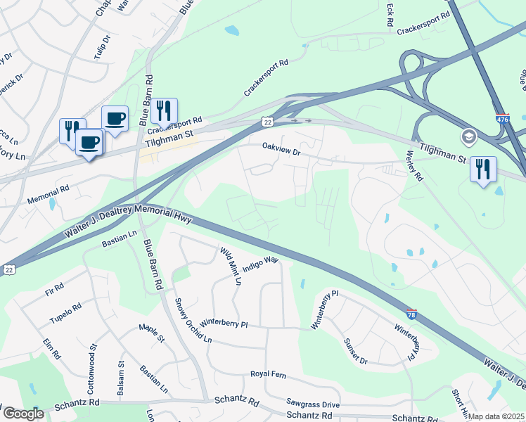 map of restaurants, bars, coffee shops, grocery stores, and more near 631 Grammes Lane in Allentown