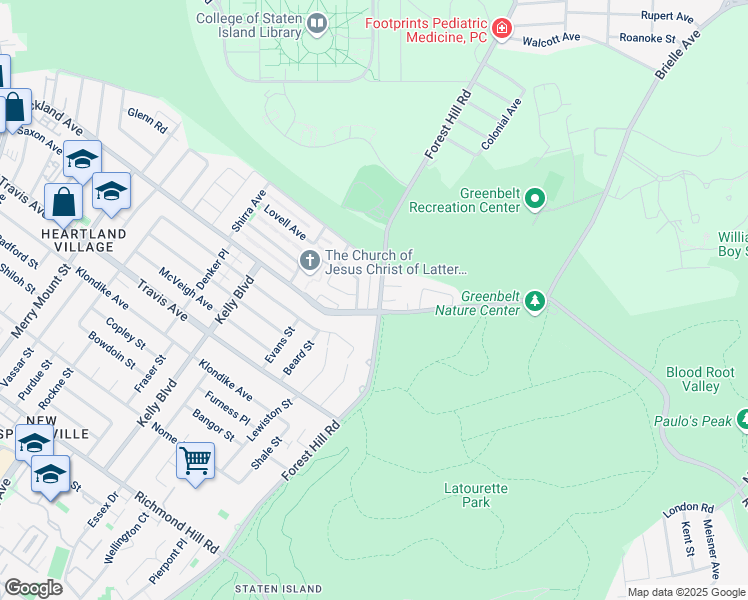 map of restaurants, bars, coffee shops, grocery stores, and more near 14A Latourette Lane in Staten Island