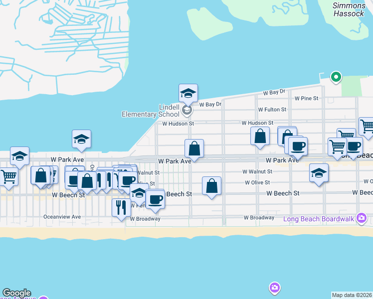 map of restaurants, bars, coffee shops, grocery stores, and more near in Long Beach