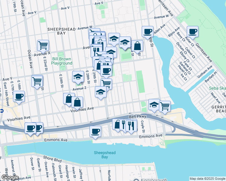 map of restaurants, bars, coffee shops, grocery stores, and more near 2654 Brown Street in Brooklyn