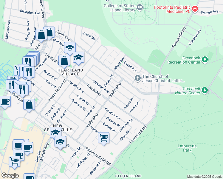 map of restaurants, bars, coffee shops, grocery stores, and more near 81 McVeigh Avenue in Staten Island