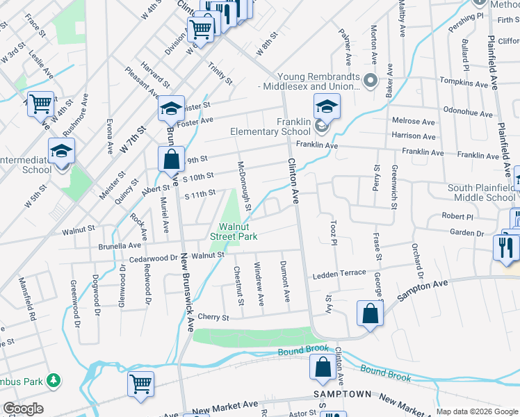 map of restaurants, bars, coffee shops, grocery stores, and more near 105 Okeefe Lane in South Plainfield