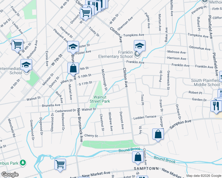 map of restaurants, bars, coffee shops, grocery stores, and more near 105 Okeefe Lane in South Plainfield