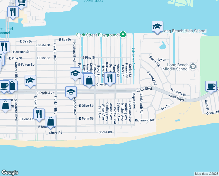 map of restaurants, bars, coffee shops, grocery stores, and more near 321 Pacific Boulevard in Long Beach