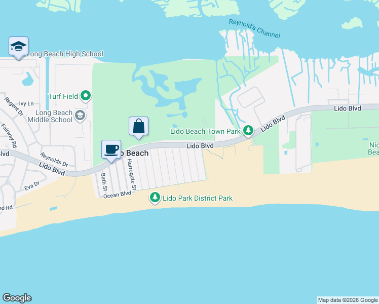 map of restaurants, bars, coffee shops, grocery stores, and more near 35 Saratoga Street in Lido Beach