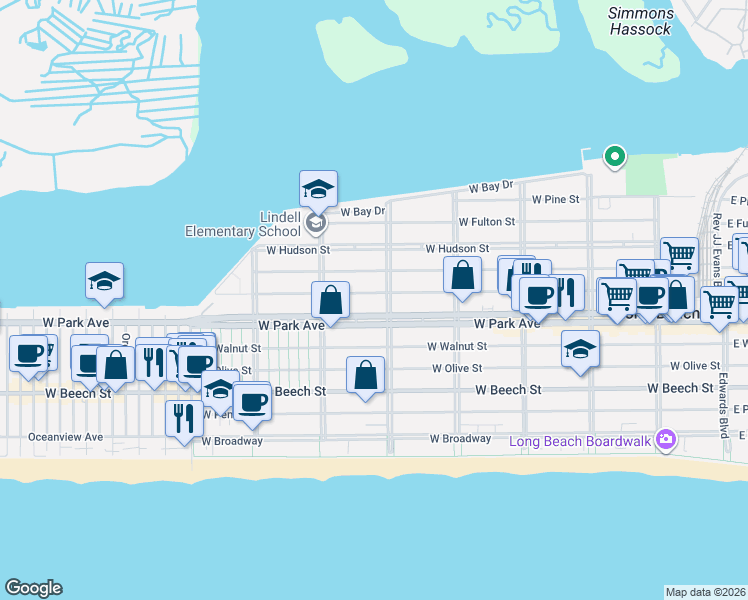 map of restaurants, bars, coffee shops, grocery stores, and more near in Long Beach
