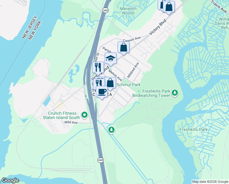 map of restaurants, bars, coffee shops, grocery stores, and more near 226 Wild Avenue in Staten Island