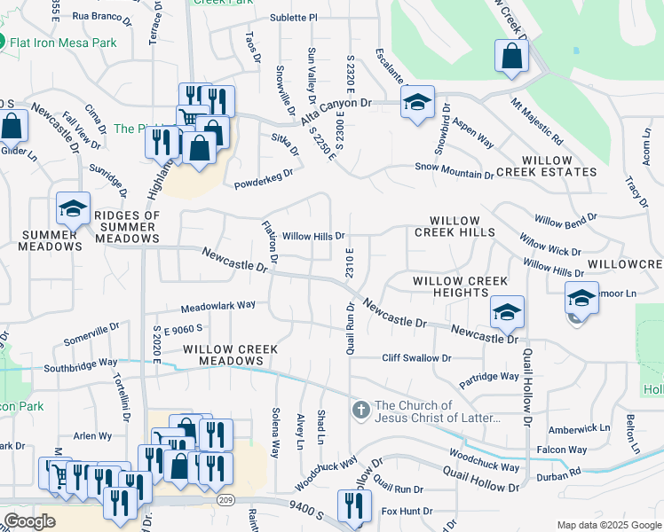 map of restaurants, bars, coffee shops, grocery stores, and more near 2284 Renegade Road in Sandy