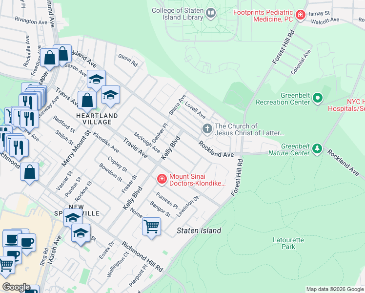 map of restaurants, bars, coffee shops, grocery stores, and more near 45 Braisted Avenue in Staten Island