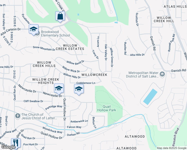 map of restaurants, bars, coffee shops, grocery stores, and more near 8916 South Cobble Crest Lane in Sandy