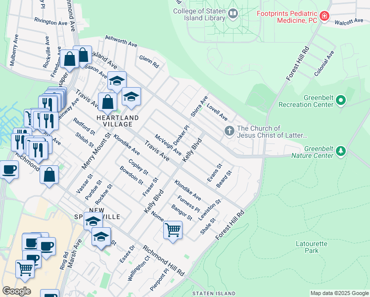 map of restaurants, bars, coffee shops, grocery stores, and more near 81 McVeigh Avenue in Staten Island
