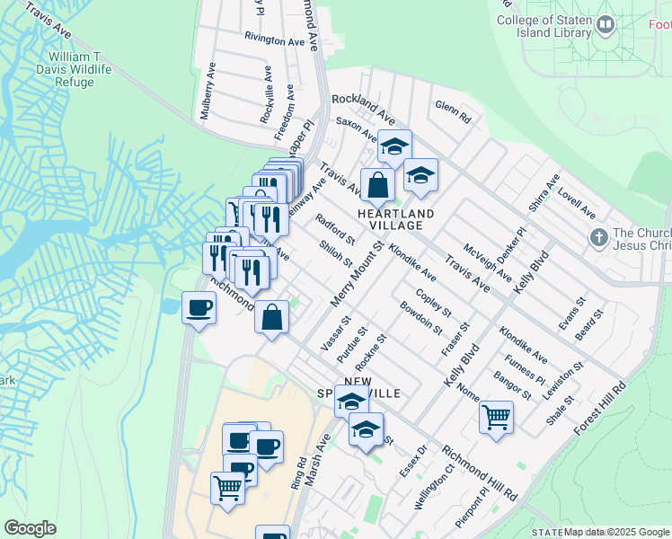map of restaurants, bars, coffee shops, grocery stores, and more near 40 Poi Court in Staten Island