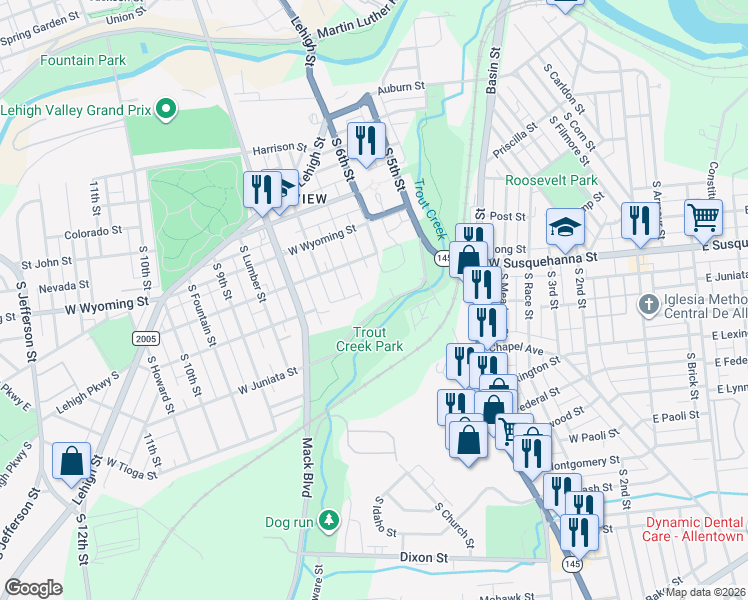 map of restaurants, bars, coffee shops, grocery stores, and more near in Allentown