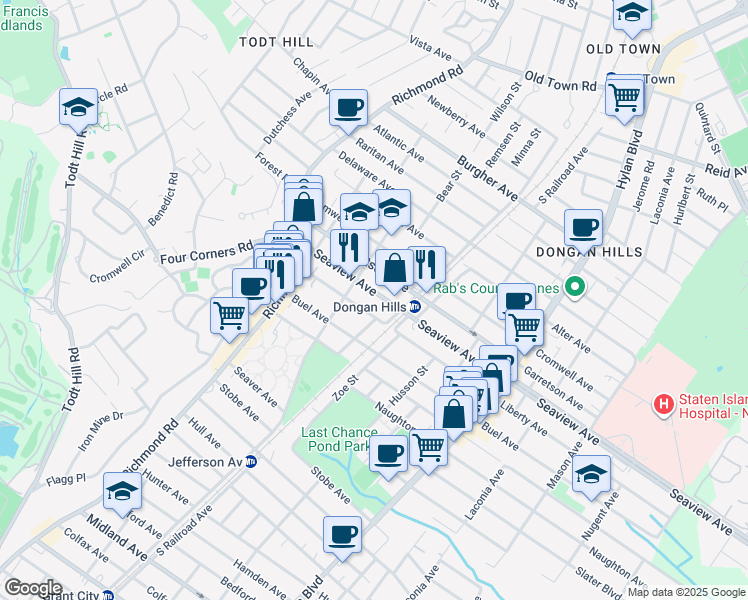 map of restaurants, bars, coffee shops, grocery stores, and more near in Staten Island