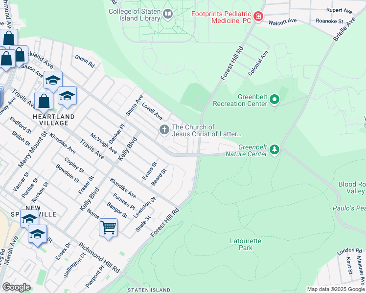 map of restaurants, bars, coffee shops, grocery stores, and more near 14A Latourette Lane in Staten Island