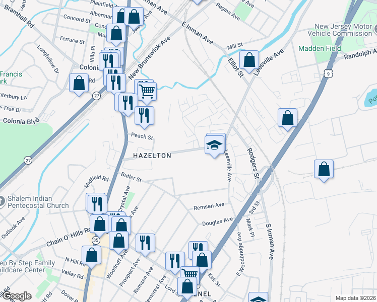 map of restaurants, bars, coffee shops, grocery stores, and more near 85 Woodbine Avenue in Woodbridge Township