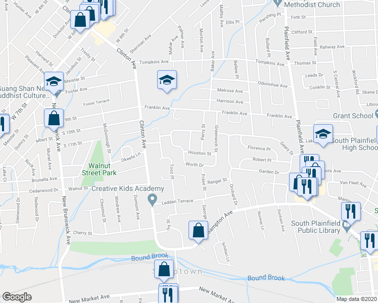 map of restaurants, bars, coffee shops, grocery stores, and more near 2061 Bleecker Street in South Plainfield