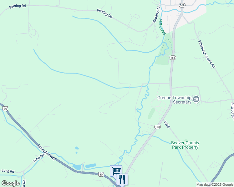 map of restaurants, bars, coffee shops, grocery stores, and more near 1170 Pennsylvania 168 in Hookstown