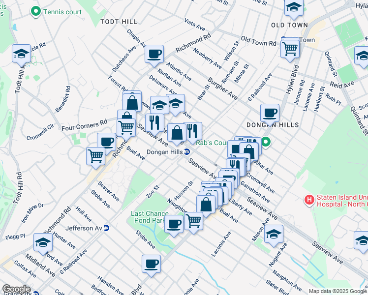 map of restaurants, bars, coffee shops, grocery stores, and more near 178 Garretson Avenue in Staten Island