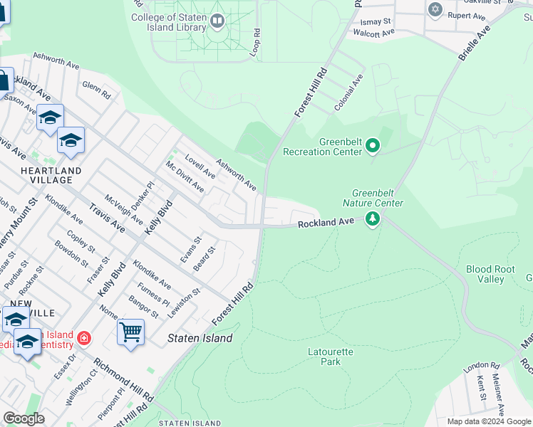 map of restaurants, bars, coffee shops, grocery stores, and more near 1235 Forest Hill Road in Staten Island