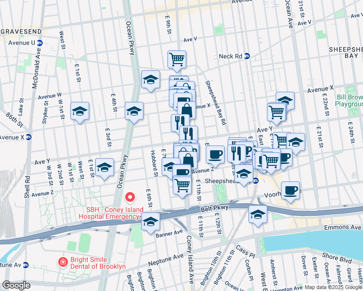 map of restaurants, bars, coffee shops, grocery stores, and more near 2785 Coney Island Avenue in Brooklyn
