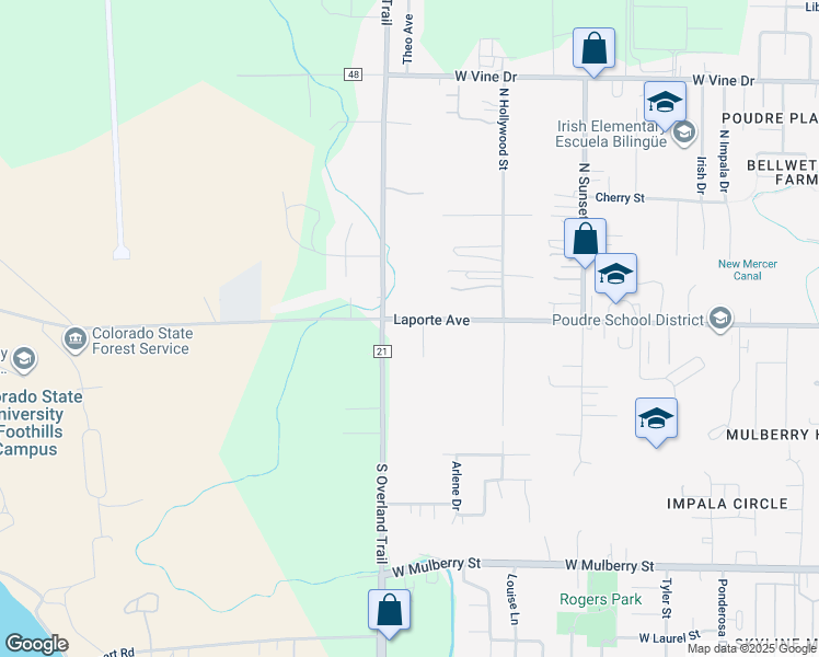 map of restaurants, bars, coffee shops, grocery stores, and more near 116 Hartman Street in Fort Collins