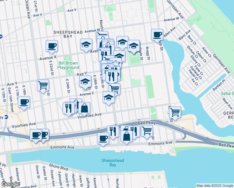 map of restaurants, bars, coffee shops, grocery stores, and more near 3909 Nostrand Avenue in Brooklyn