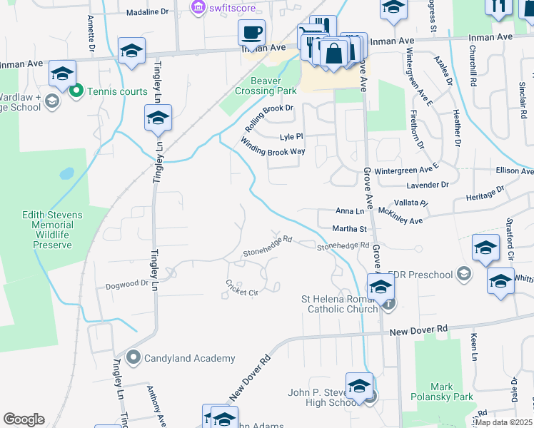 map of restaurants, bars, coffee shops, grocery stores, and more near 5103 Stonehedge Road in Edison