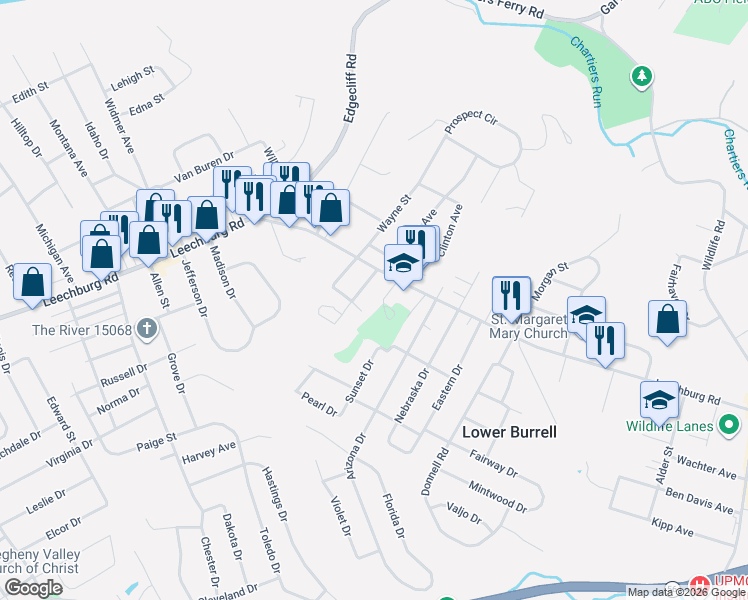 map of restaurants, bars, coffee shops, grocery stores, and more near 2705 Bethel Street in New Kensington