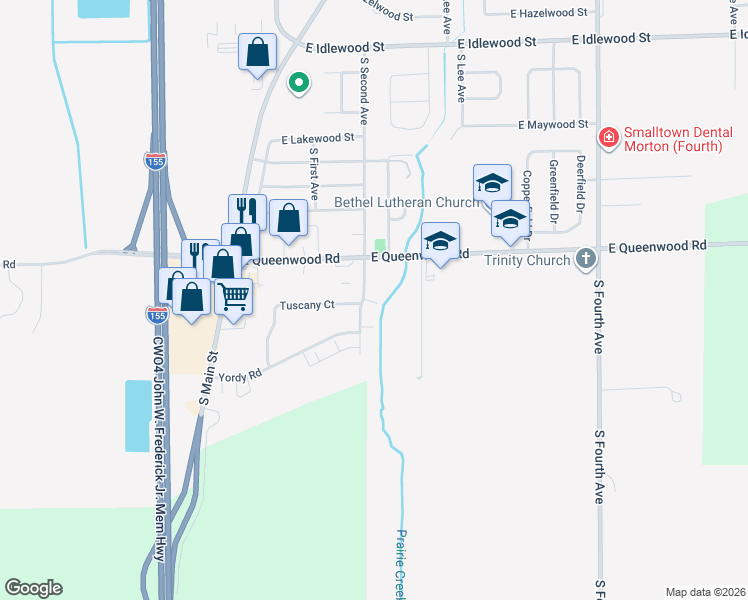map of restaurants, bars, coffee shops, grocery stores, and more near 2220 South Second Avenue in Morton